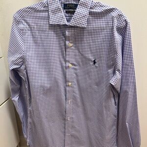 Polo by Ralph Lauren Men's Purple and White Checkered Dress Shirt